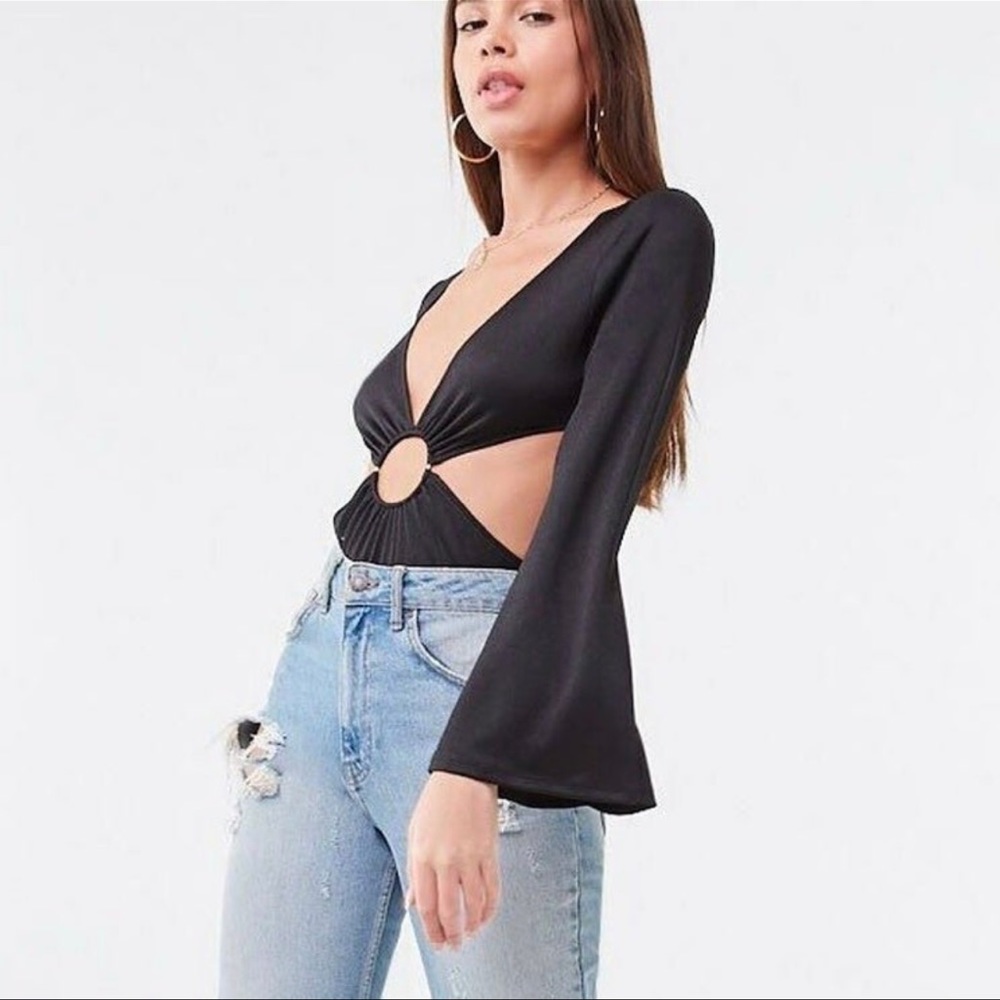 Black bell sleeve bodysuit